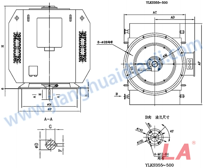 YLKS系列高壓立式三相異步電動(dòng)機(jī)外形及安裝尺寸圖(YLKS450-630 IP23 10KV) - 六安江淮電機(jī)有限公司