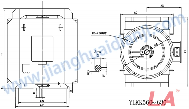 YLKK系列高壓立式三相異步電動(dòng)機(jī)外形及安裝尺寸圖(YLS355-630 IP23 6KV) - 六安江淮電機(jī)有限公司